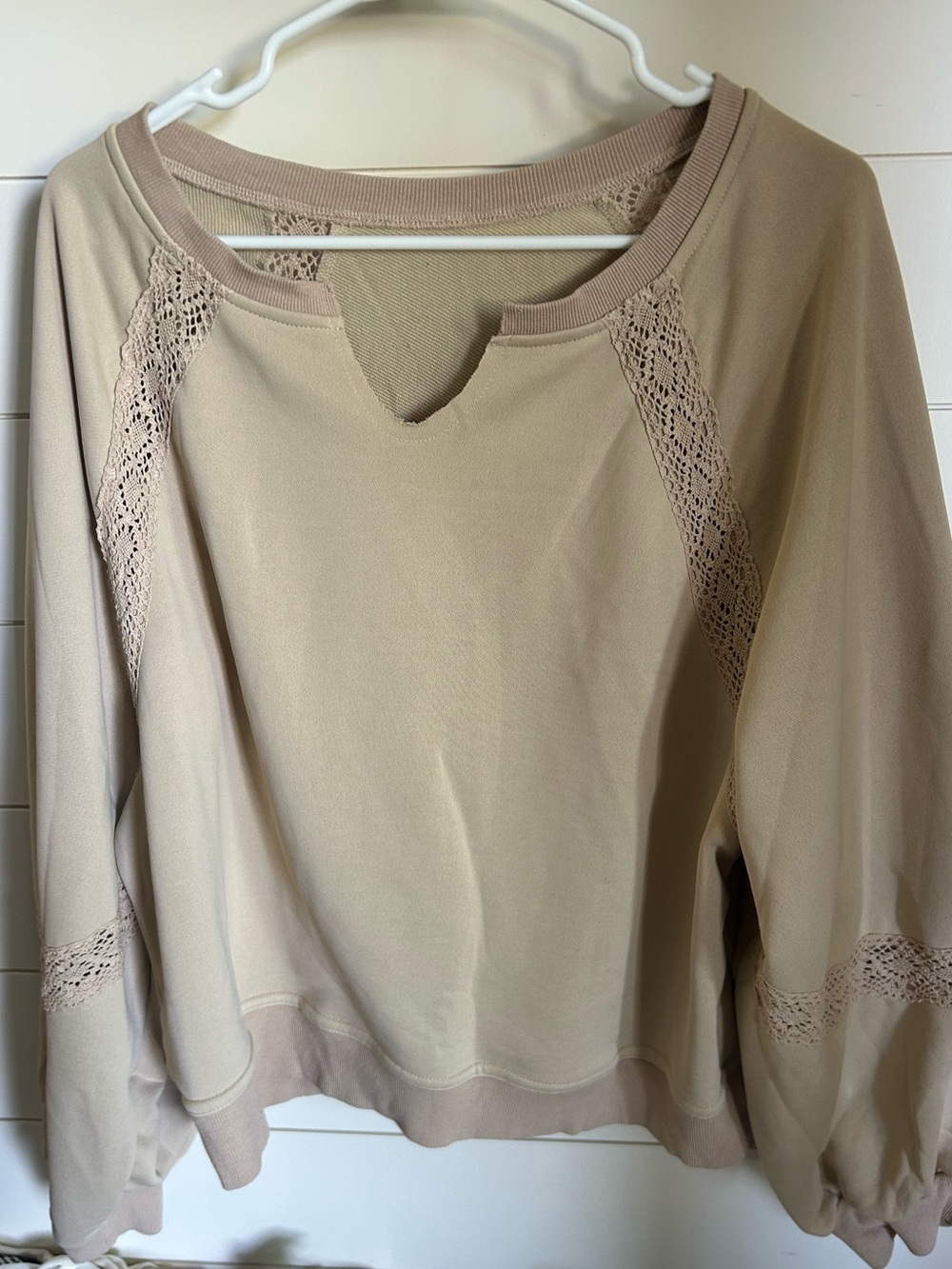 Women's Lace-Trim Pullover Sweatshirt - Taupe